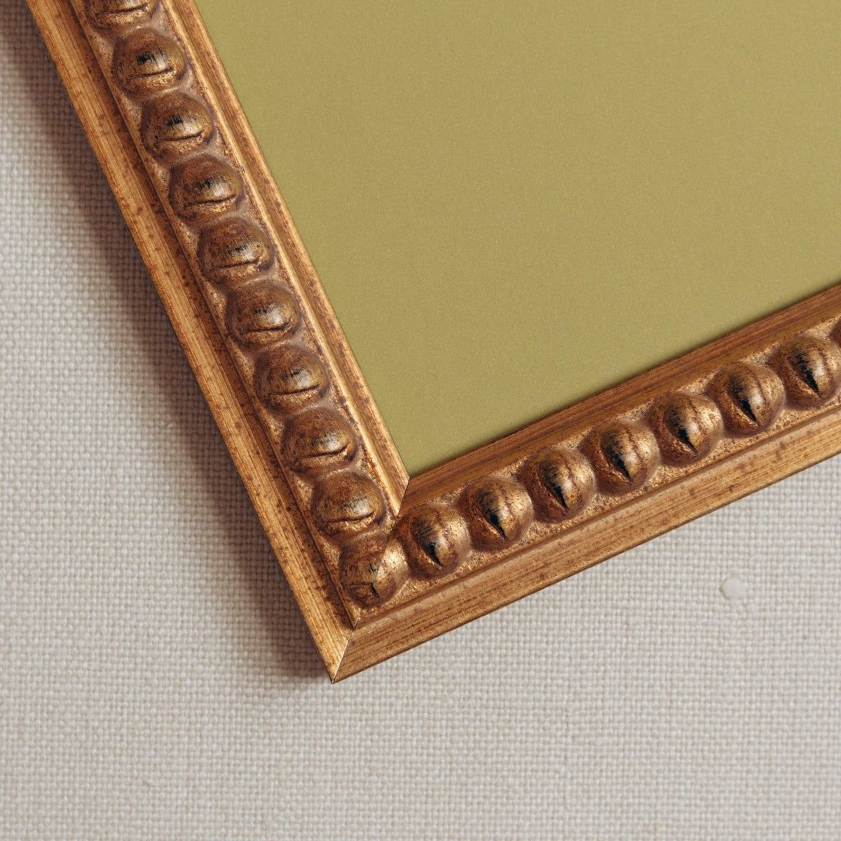 Detailed image of corner of frame with green mount board. Only available at Giddy Prints.